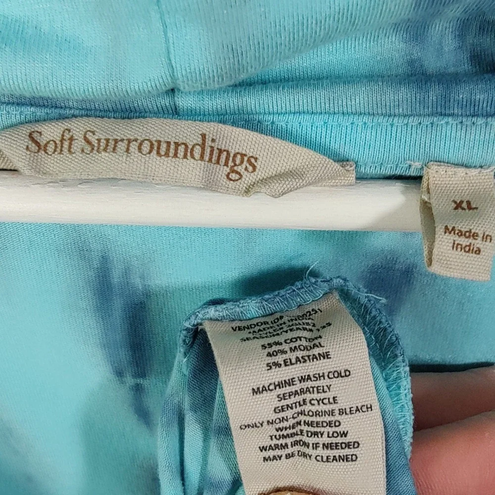 Soft Surroundings Tie Dye Cowl Neck Tunic Top Shirt XL Blue Modal Cotton XLarge - Picture 6 of 7